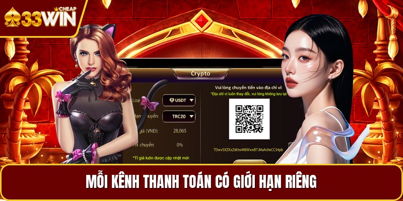 Mỗi kênh thanh toán có giới hạn riêng